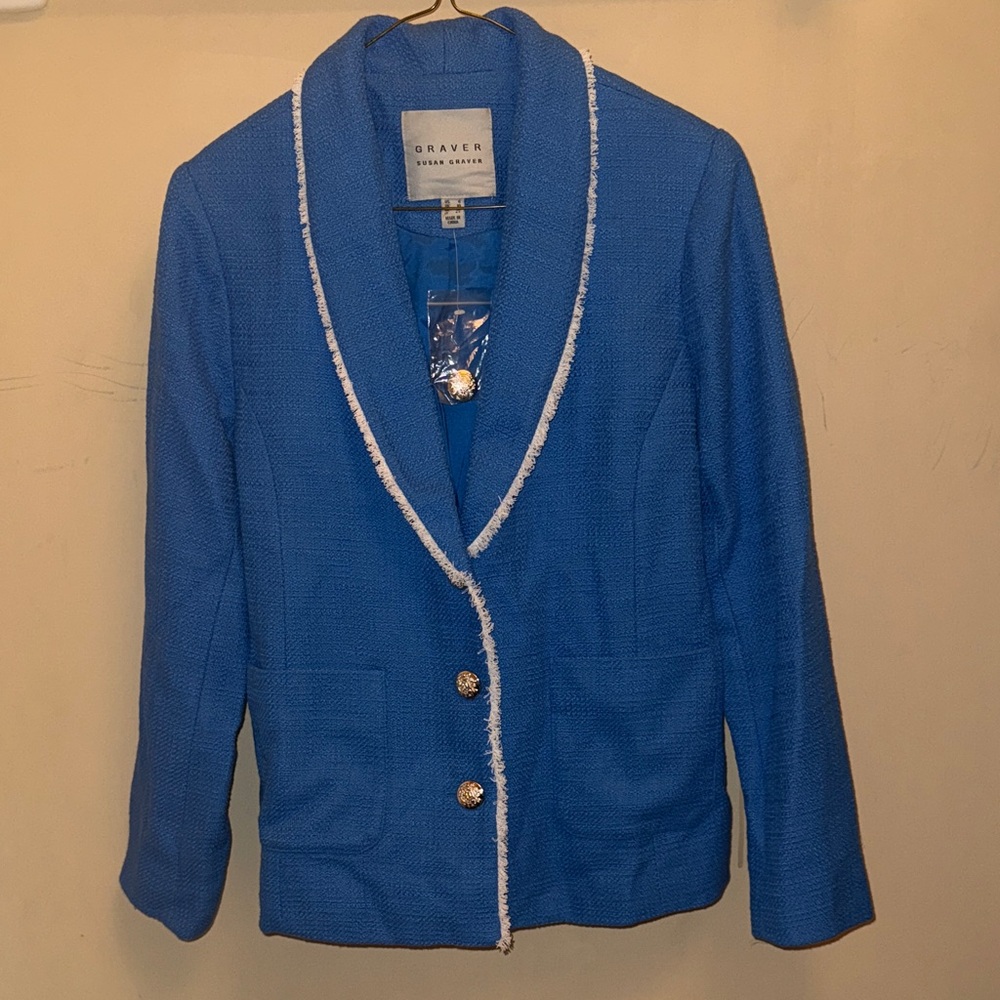 Susan Graver Tweed Shawl Collar Blazer with Fray Trim